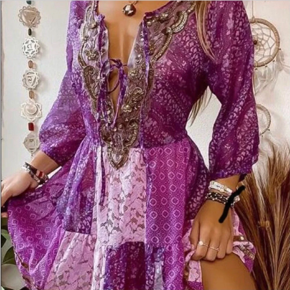 Free People Purple Gold Gossamer Wings Tunic